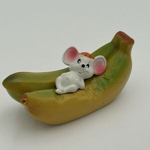 Vintage Mouse on Bananas Plastic Amusement Park Carnival Prize Bank With Stopper